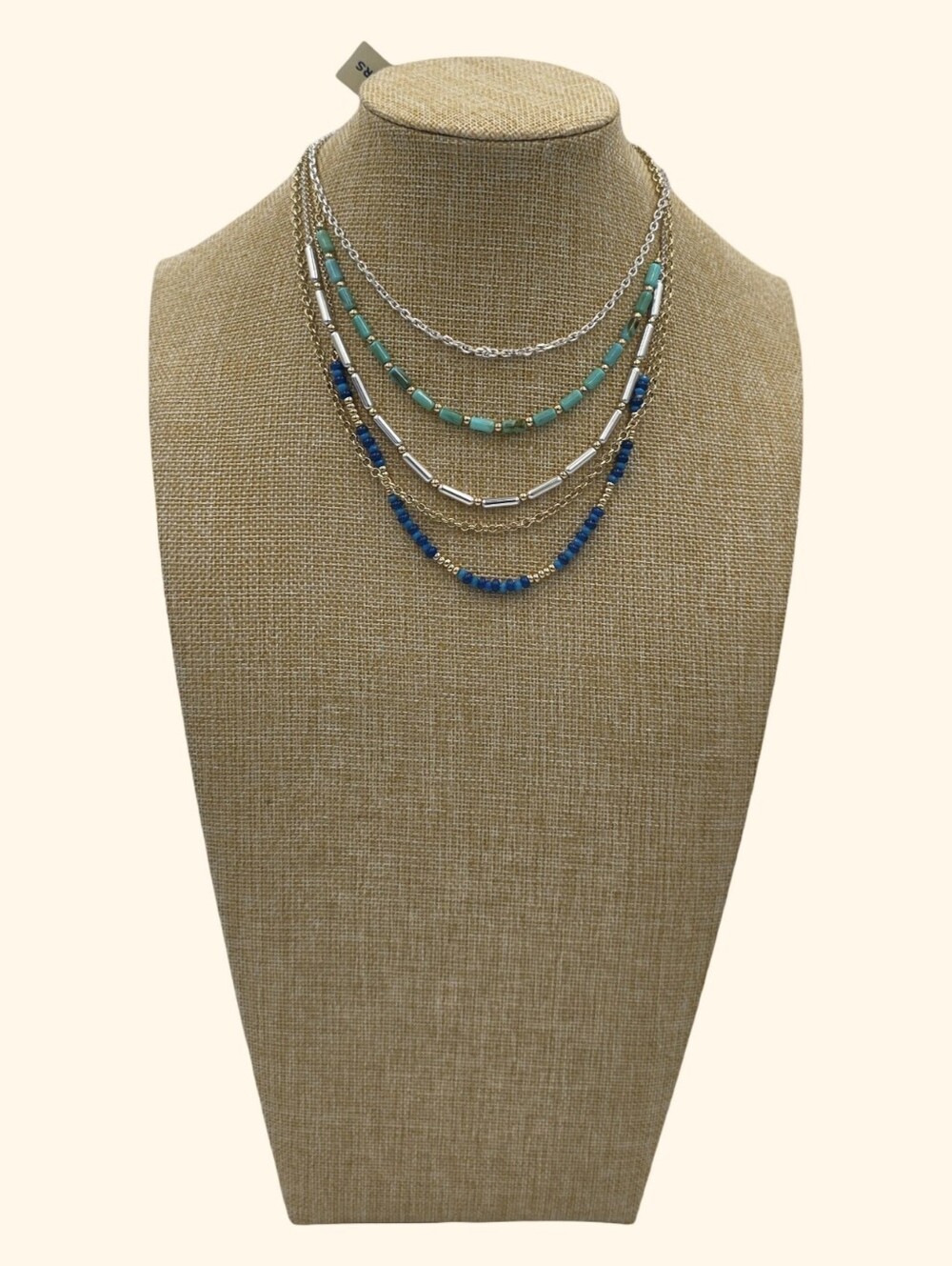 Lucky Brand Layered Blue & Teal Beaded Multi-Strand Necklace Coastal Boho New - Picture 3 of 5